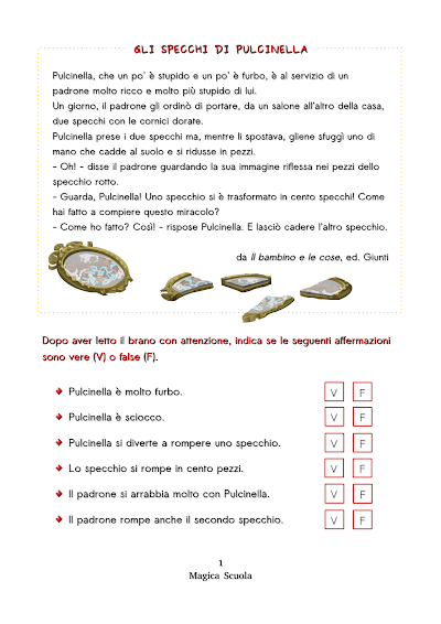 Anteprima della prima pagina: Gli specchi di Pulcinella - comprensione del testo (cl. 2)