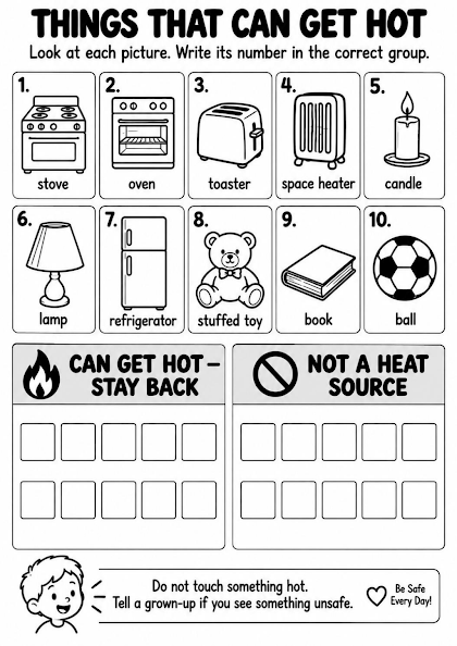 Things That Can Get Hot Sorting Worksheet