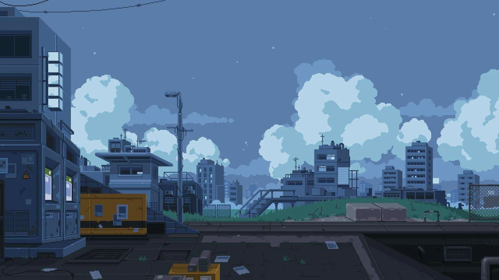 Pixel Art, Pixelated, Clouds, Sky, Building Desktop Wallpaper