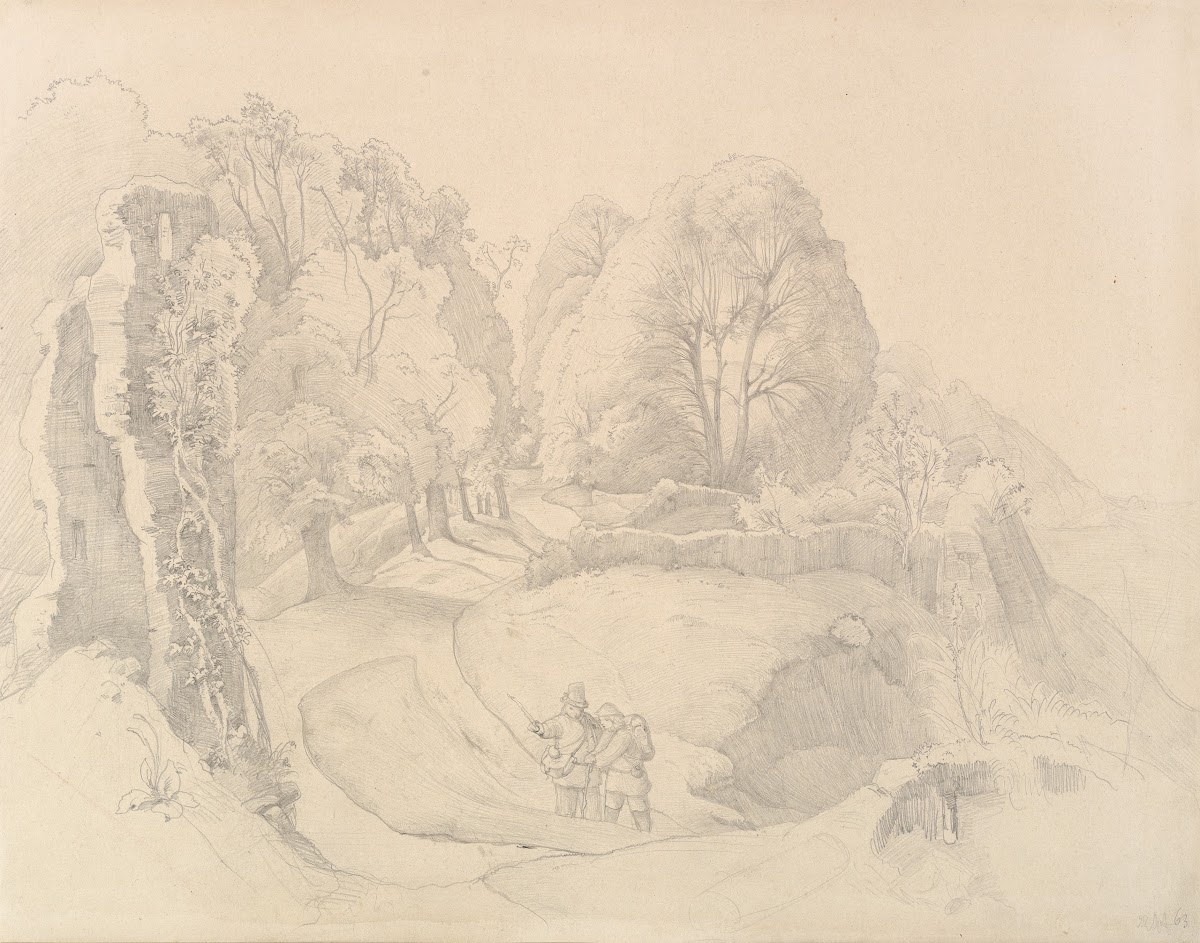Wayfarers Near a Ruin in a Hilly Landscape 1863