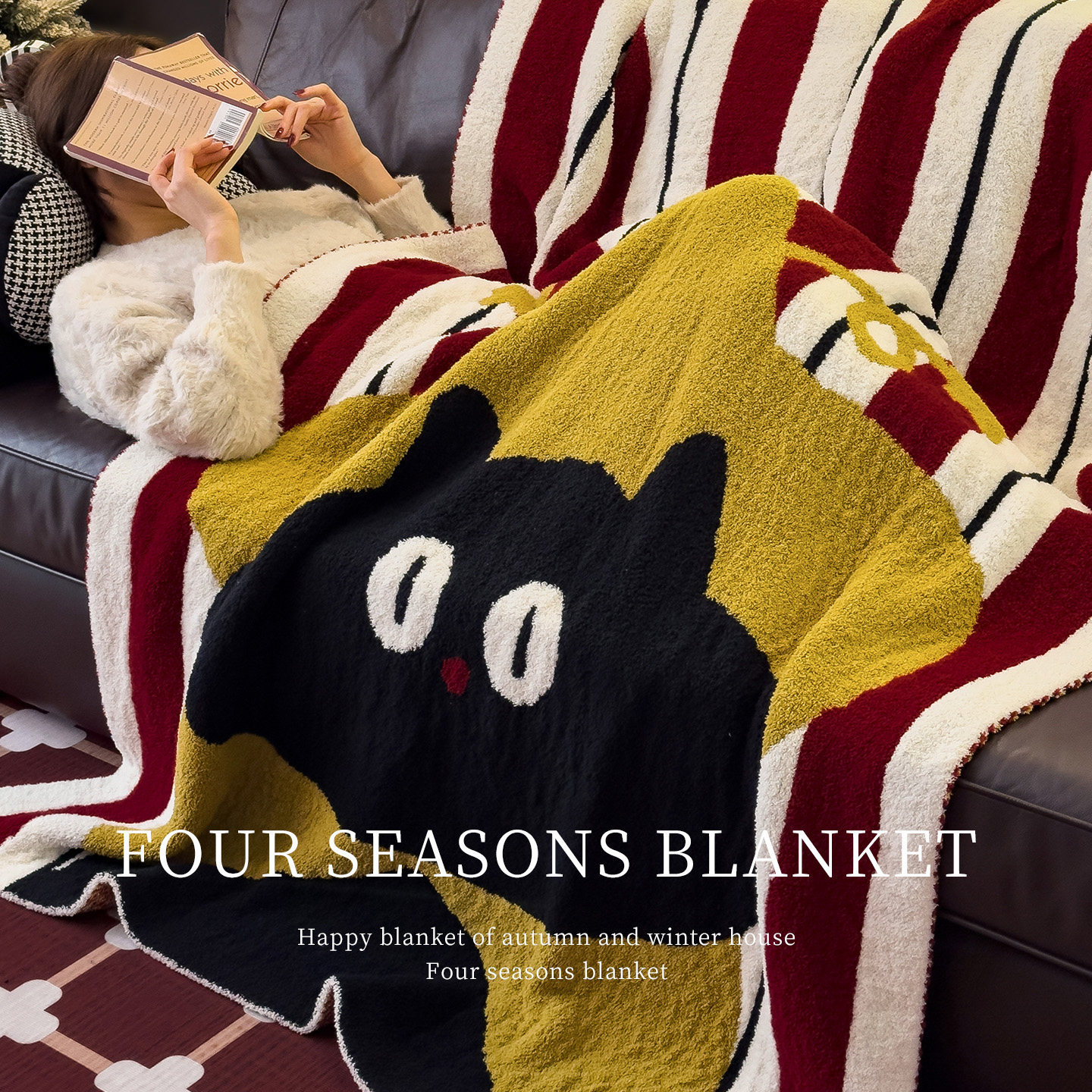 Fluffy wool blanket with cartoon motifs