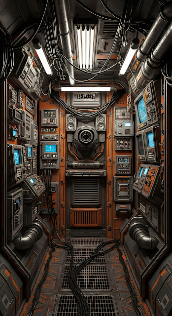Grungy Sci-Fi Ship Control Room Corridor Interior - Free mobile Wallpaper