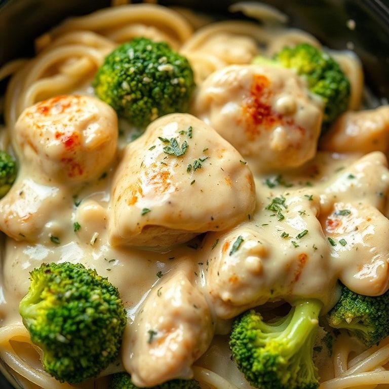 Slow Cooker Chicken Alfredo with Broccoli Recipe – Easy Creamy Weeknight Dinner