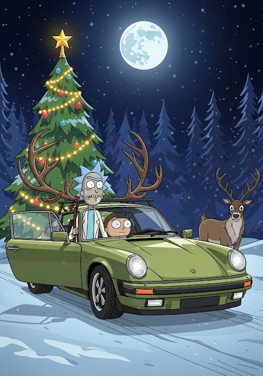 Christmas Rick and Morty Porsche