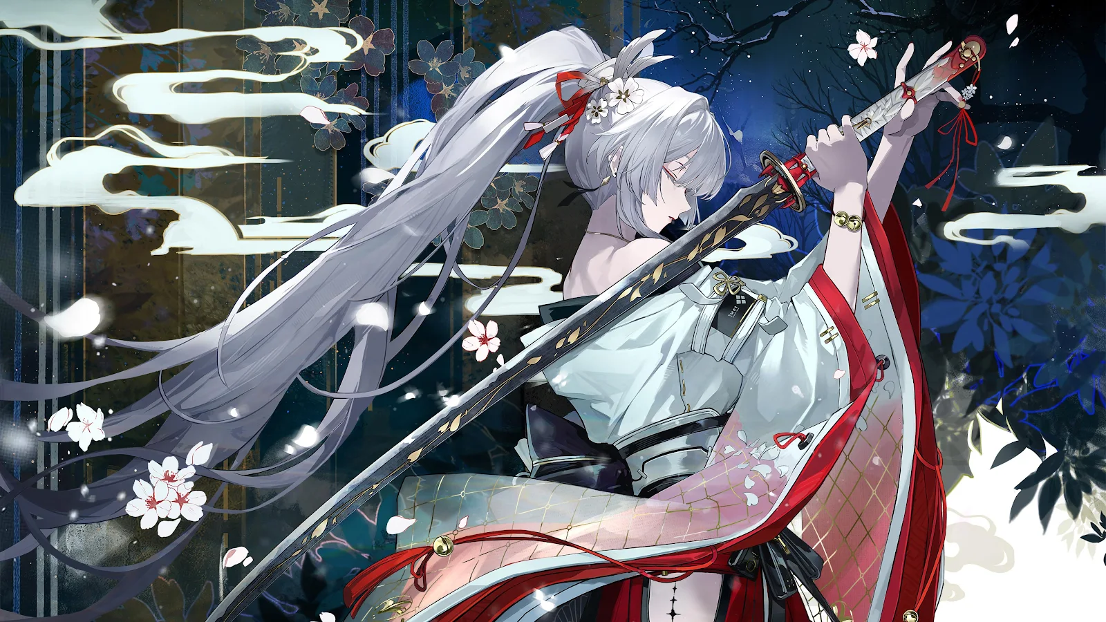White Haired Anime Samurai Warrior - Digital Anime Art 4K Wallpaper (3840x2160)