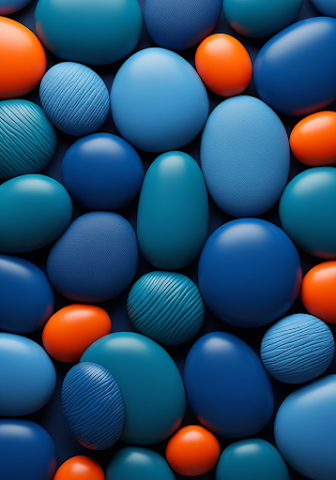Abstract Blue Orange Pebble Art