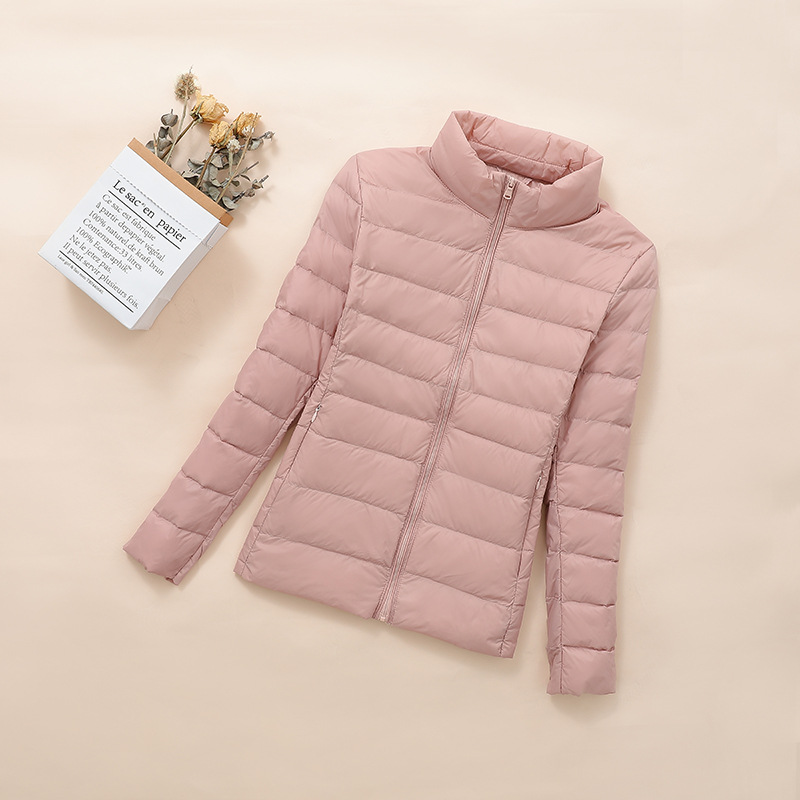Lightweight women's down jacket, short, with white duck down