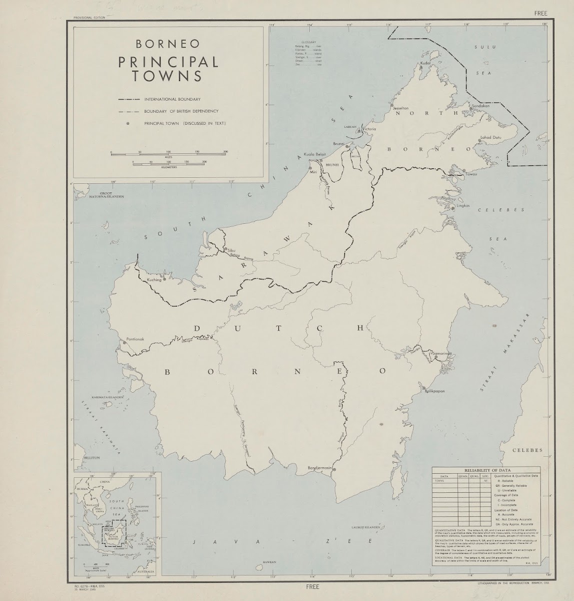 Borneo  principal towns 1945