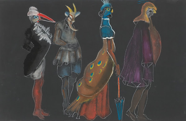 Figuranten roodborstje pauw bok reiger 1938