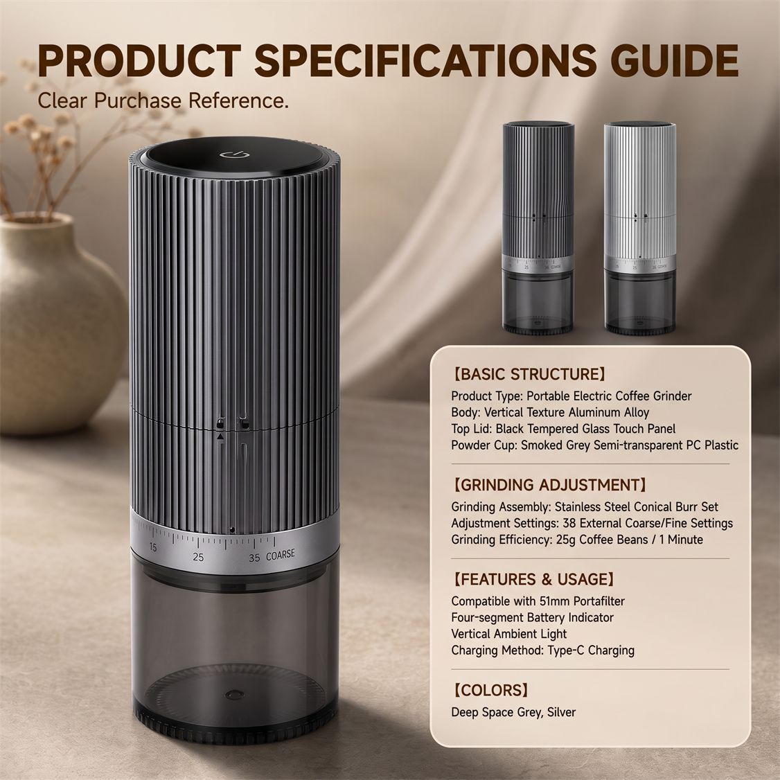 Portable electric coffee grinder with battery