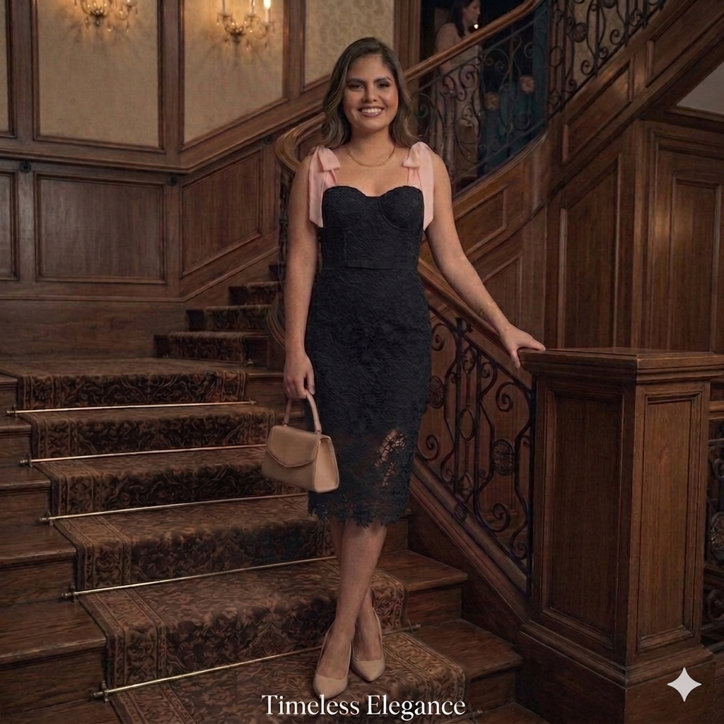 Vestido negro encaje corto