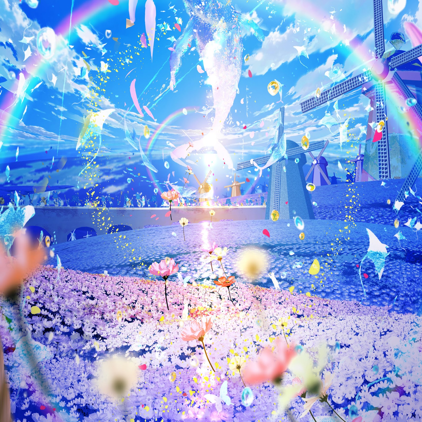 Download Fantasy Landscape, Whale Art, Floral Field, Windmills 5K iPhone