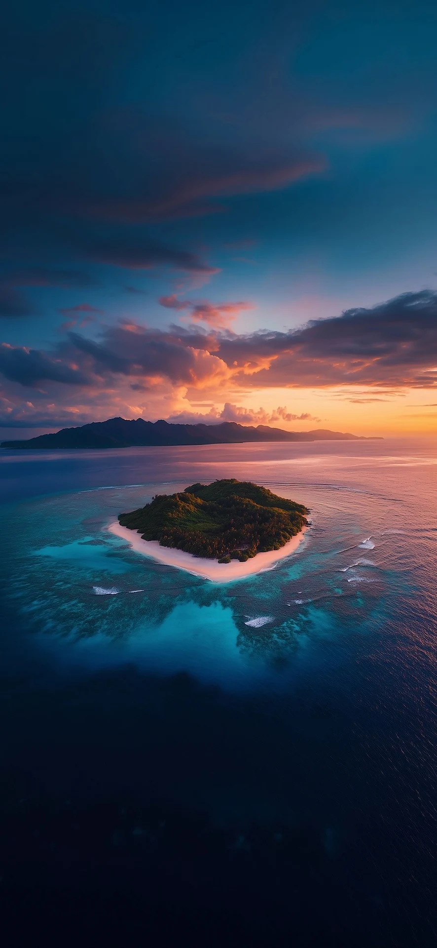 Tropical Island Sunset Aerial View Turquoise Ocean - Free 4K mobile Wallpaper