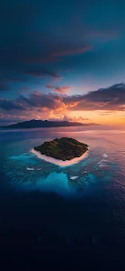 Tropical Island Sunset Aerial View Turquoise Ocean