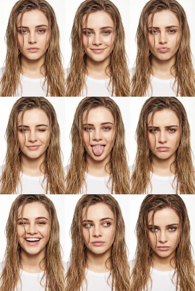 Collage vertical de alta costura con cabello mojado