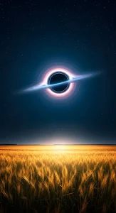 Surreal Black Hole Accretion Disk Over Golden Field