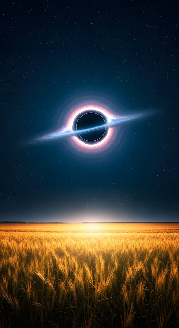 Surreal Black Hole Accretion Disk Over Golden Field - Free mobile Wallpaper