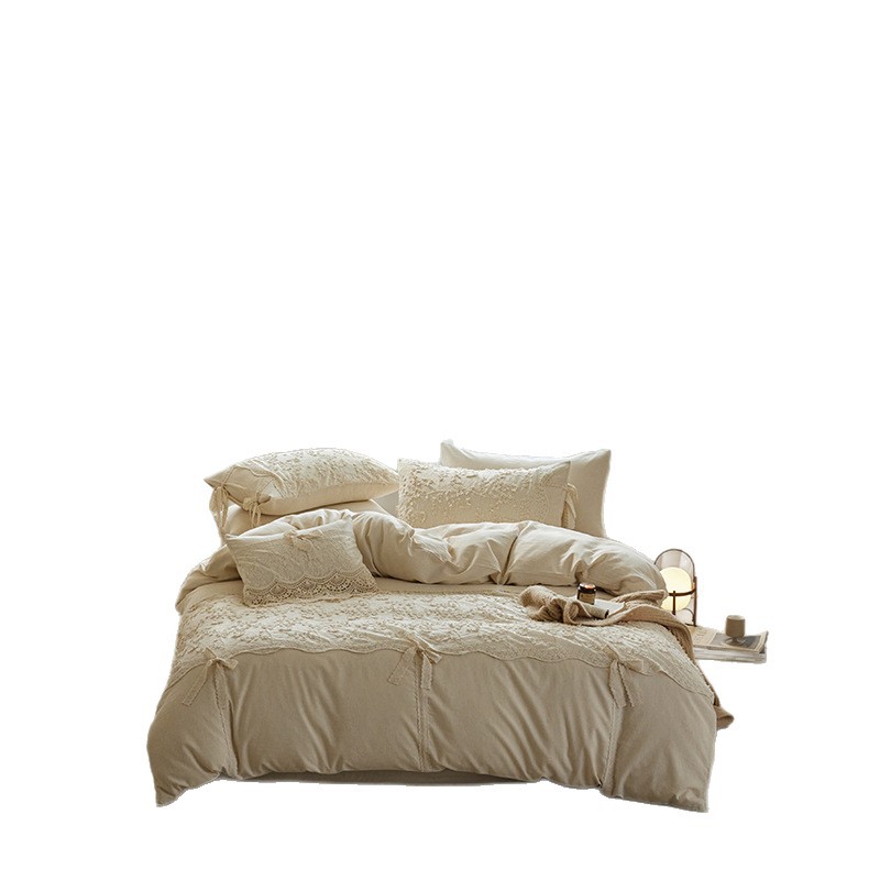 French Cotton Linen Bed Linen Set with Lace Details