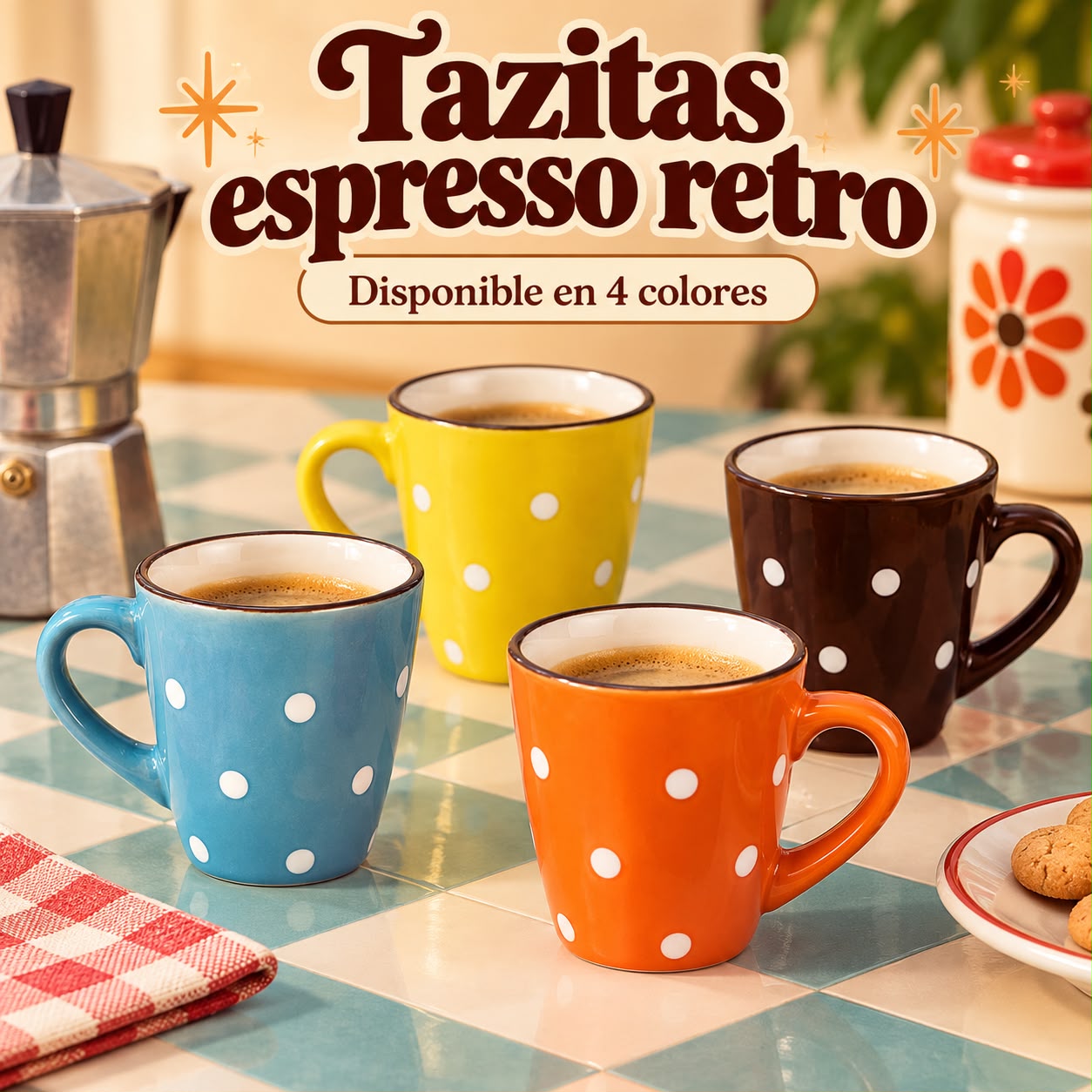 Tazitas espresso retro con lunares – 4 colores