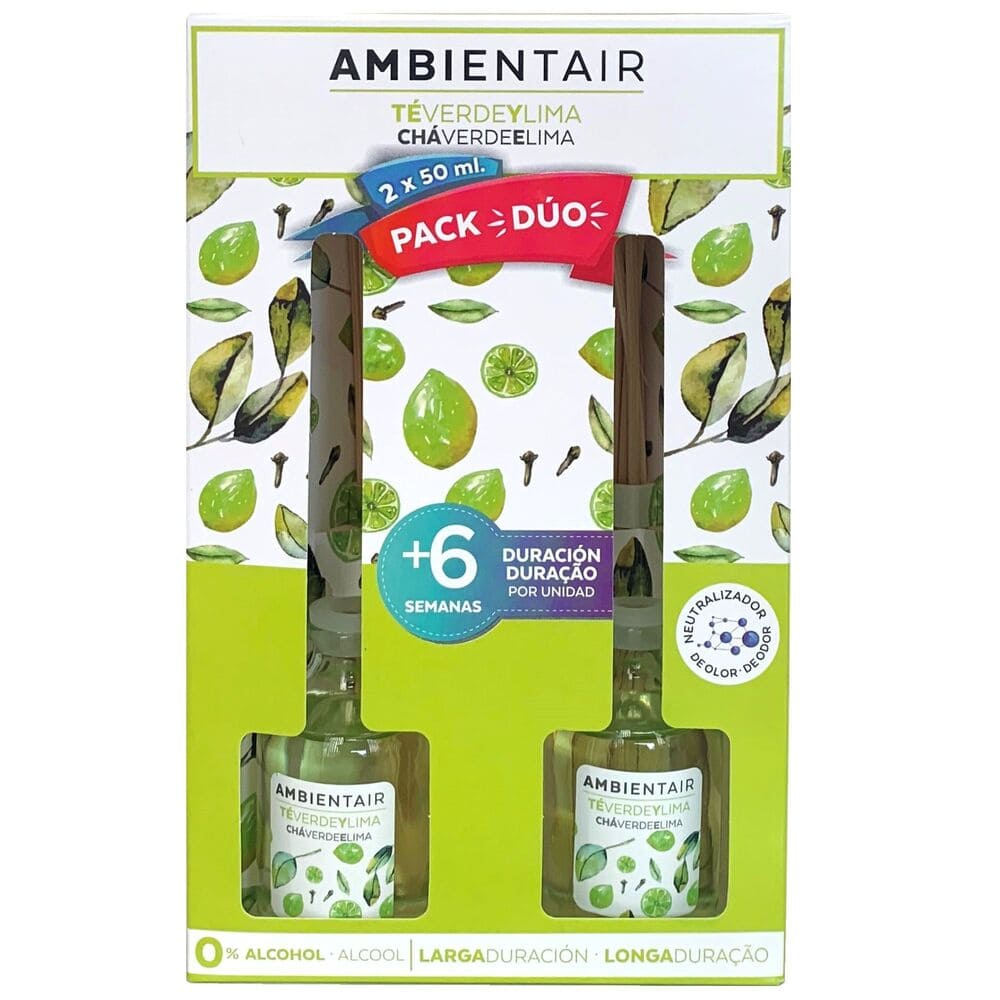 Set de ambientadores Ambientair™ Mikados Duo aroma té verde y lima, 2 piezas