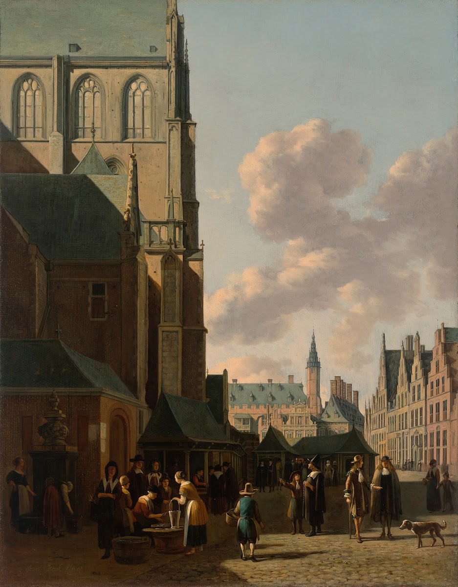 The Grote Markt Haarlem looking west with the Grote Kerk St Bavos and the fish m