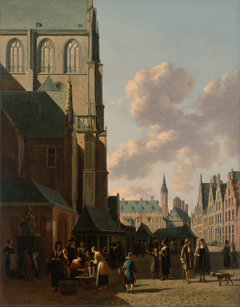 The Grote Markt Haarlem looking west with the Grote Kerk St Bavos and the fish m