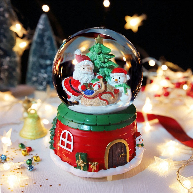 Christmas musical box with snow globe and light