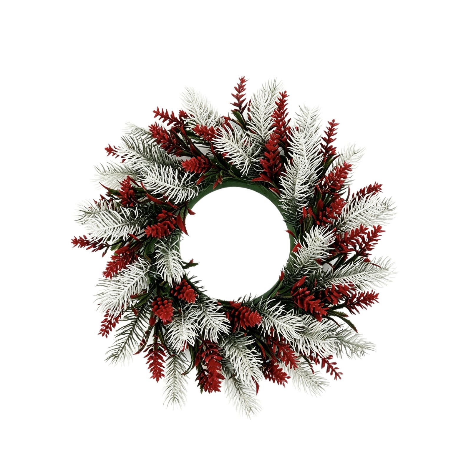 Artificial Christmas wreath with pine branches and berries, 38 cm