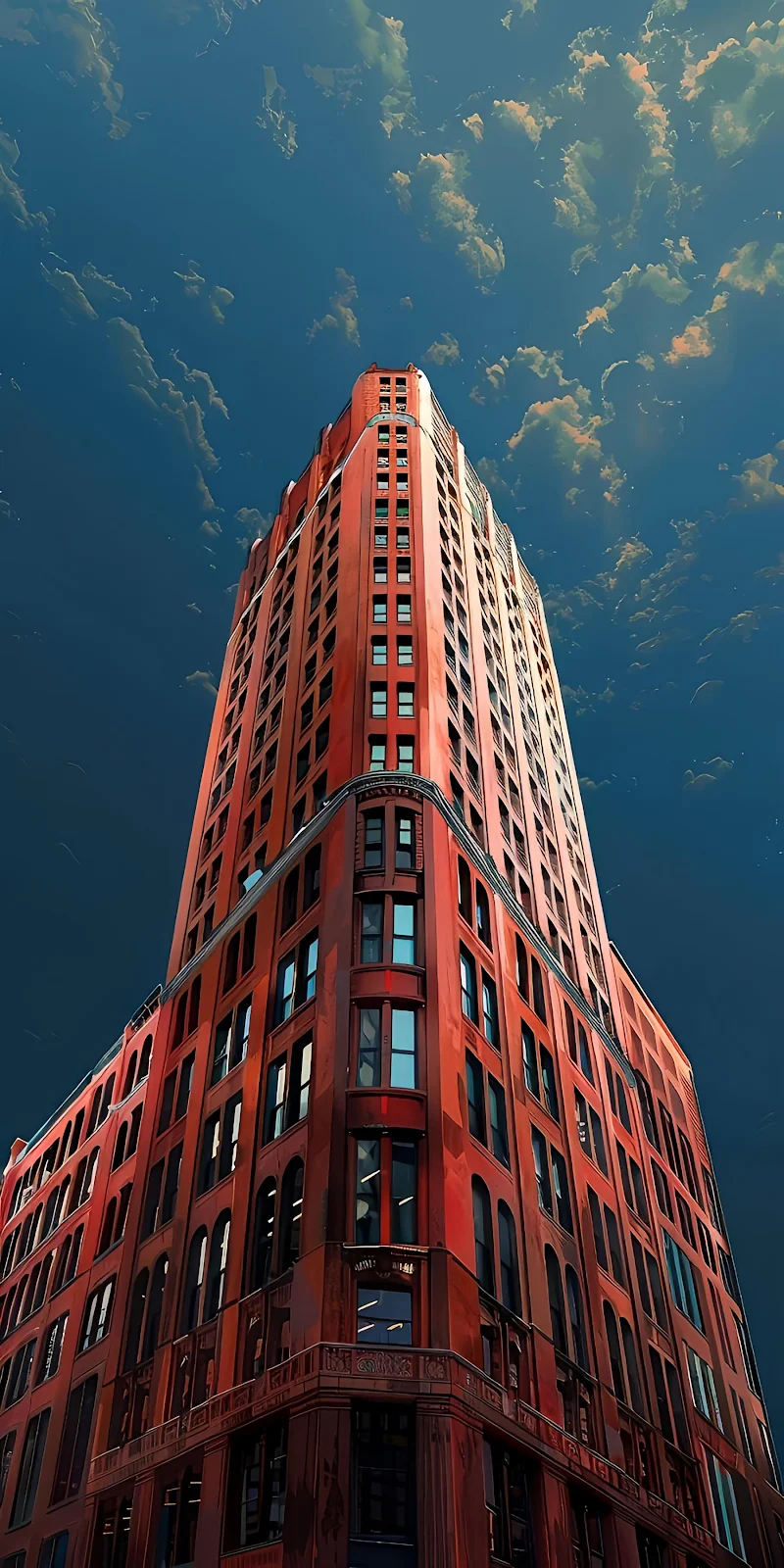 Tall Red Skyscraper Under Sky - Digital Illustration 2K iPhone Wallpaper (1800x3600)