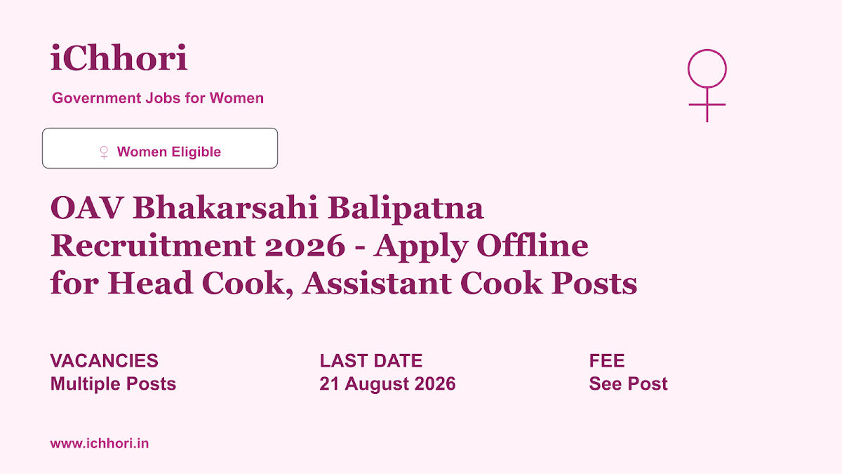 OAV Bhakarsahi Balipatna Recruitment 2026 - Apply Offline for Head Cook, Assistant Cook Posts - iChhori