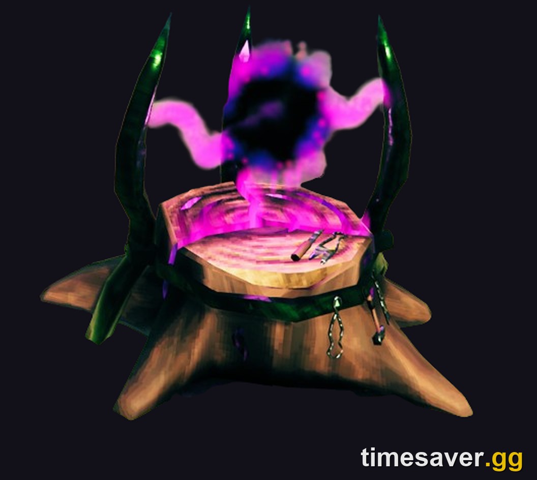 The Galdr Table, Valheim's magic crafting station, glowing with purple Eitr energy