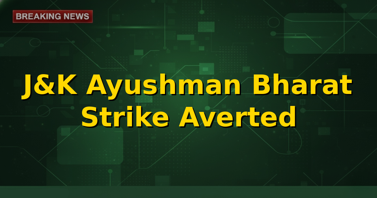 Image showing a hospital building with the Ayushman Bharat logo, signifying continued healthcare services after strike deferral in J&K.
