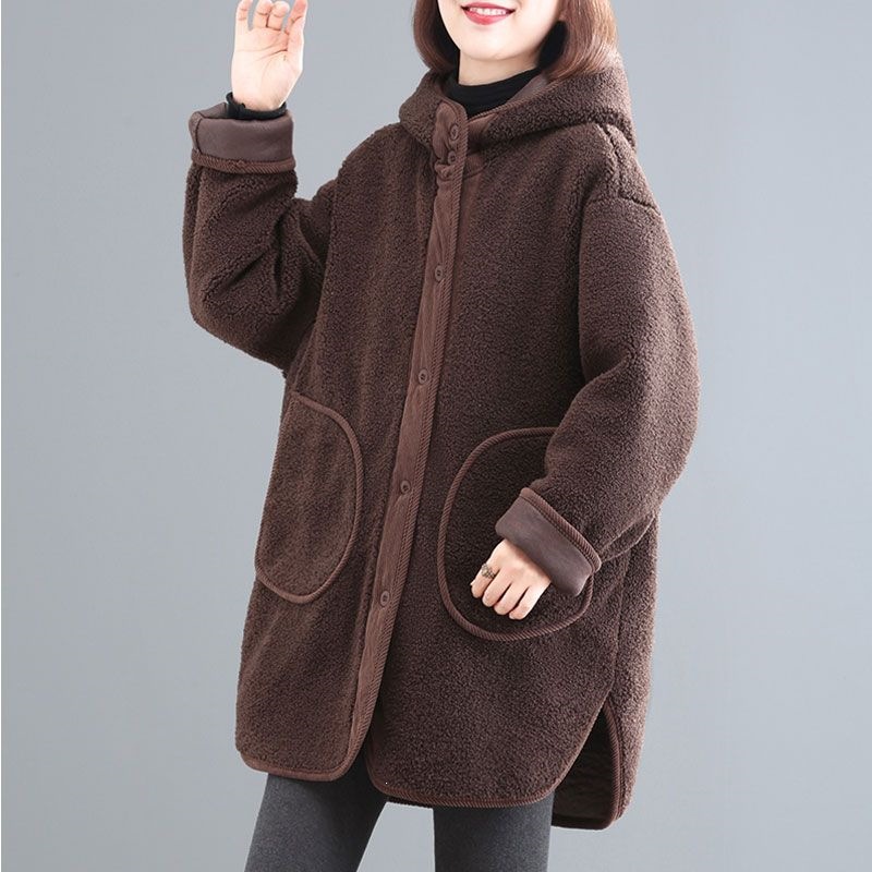 Loose faux shearling coat, mid-length