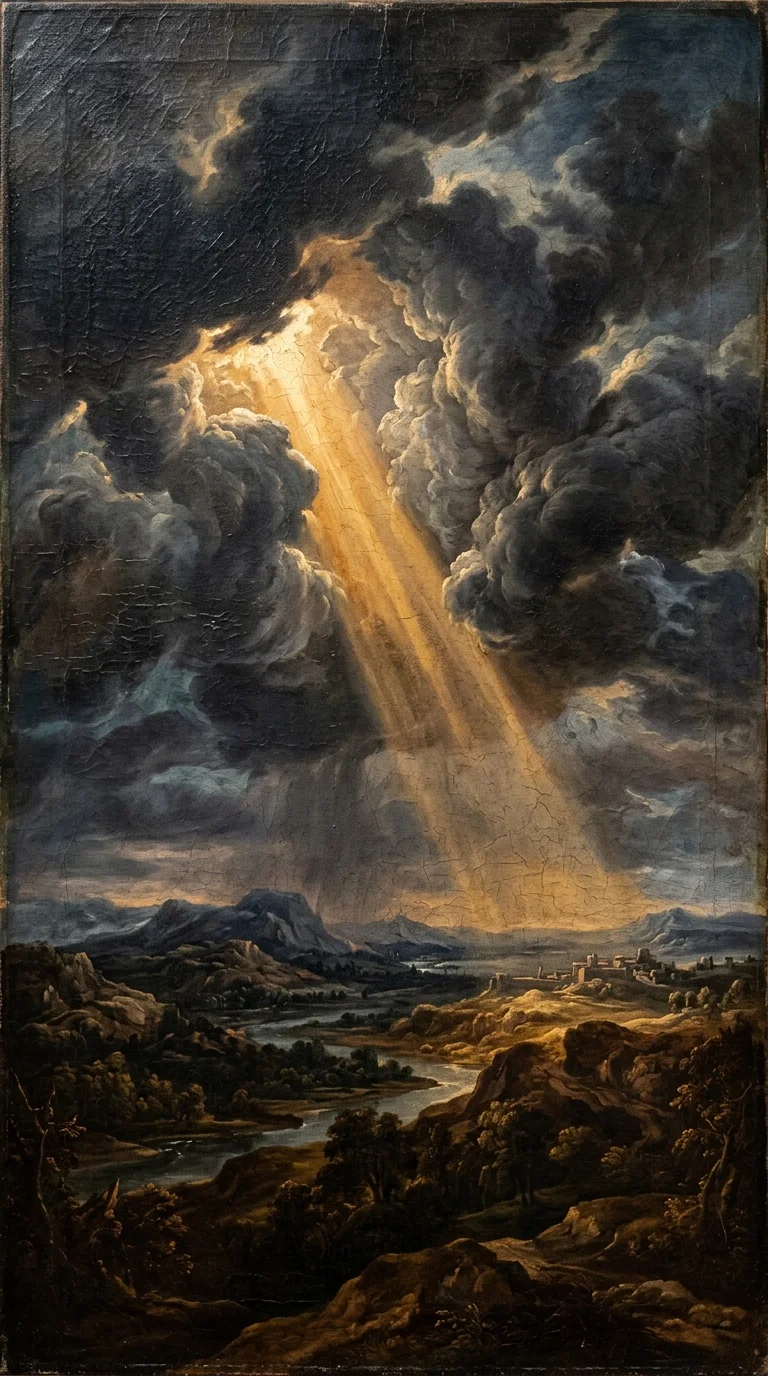 Moody Renaissance Oil Painting Cloudscape Background - Free 8K and 4K mobile Wallpaper Background