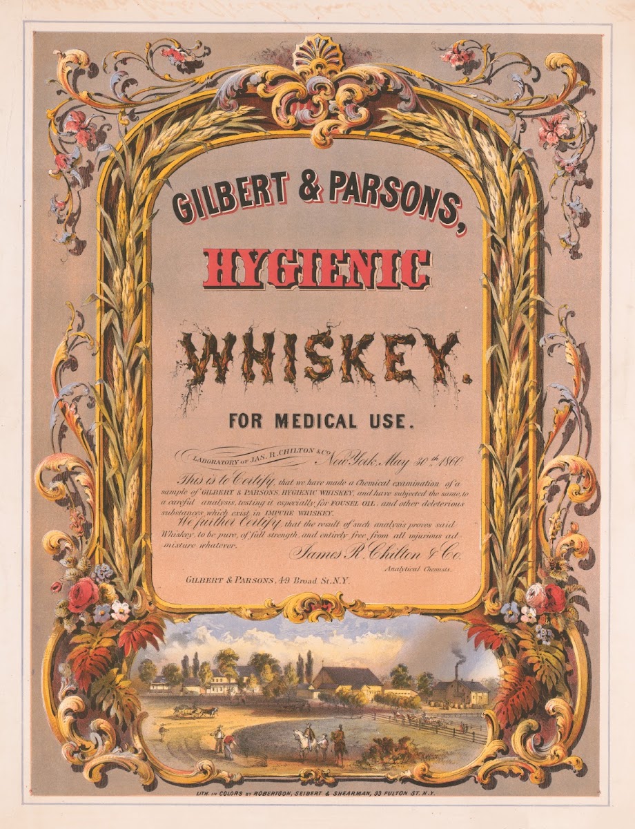 Gilbert  Parsons hygienic whiskeyfor medical use 1860