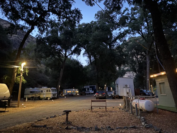 Evening at the RV park with the lamps on