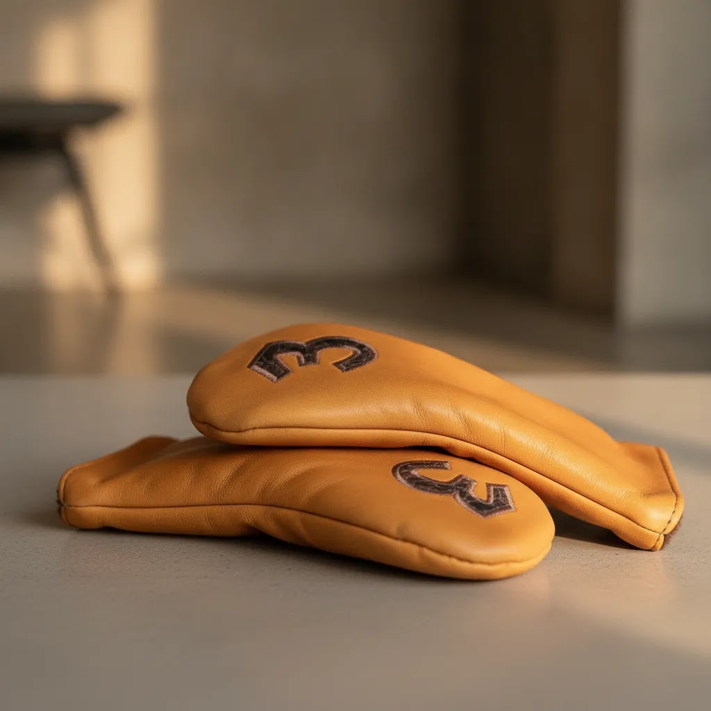 leather golf headcover sets close-up highlighting craftsmanship in a full headcover set