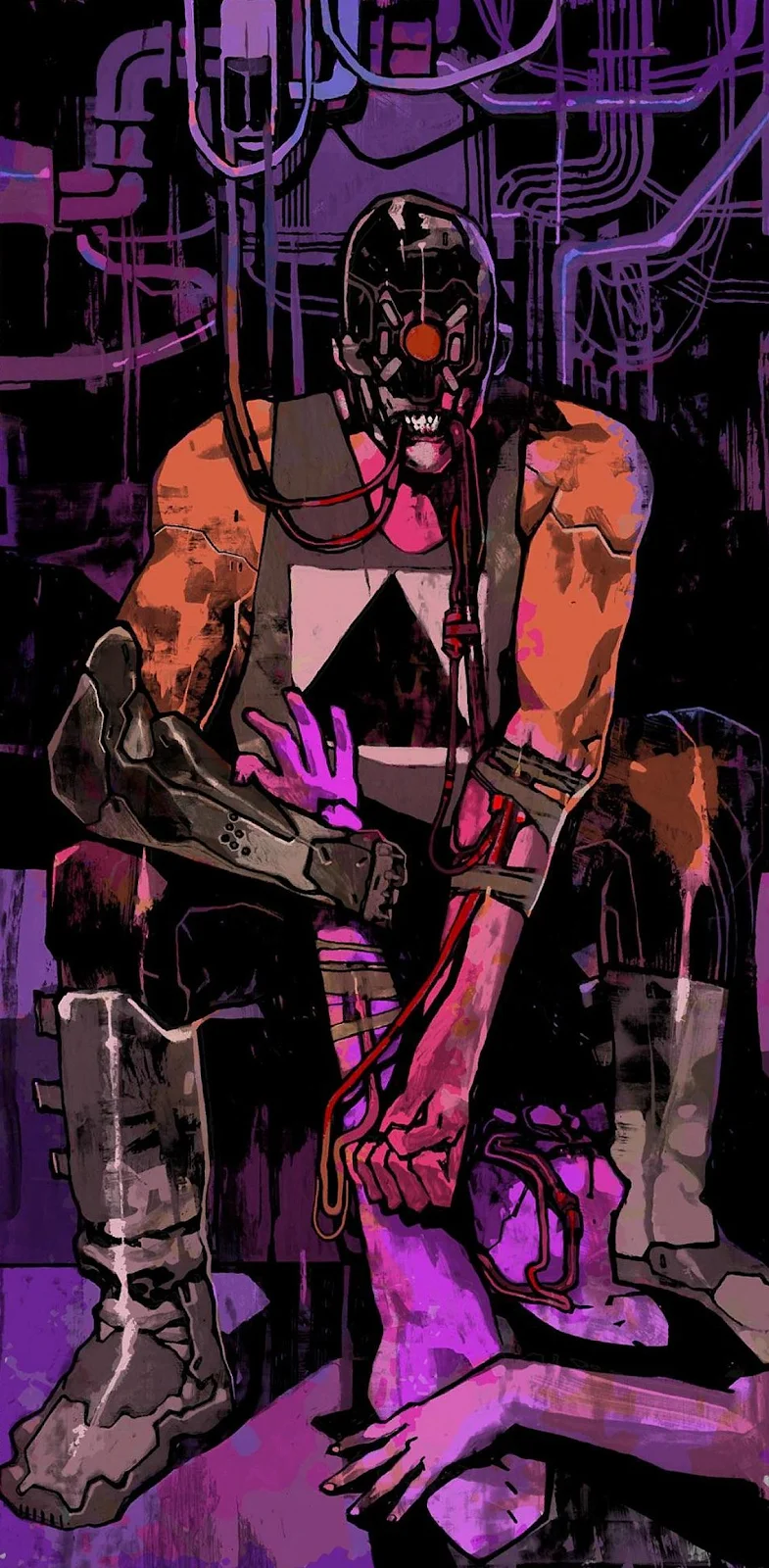 The Protagonist From Ruiner - Digital Illustration Full HD iPhone Wallpaper (1134x2310)