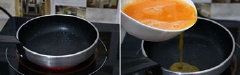 Làm nóng dầu ăn trong chảo, cho hỗn hợp trứng gà vào, tráng đều chảo, chiên chín.