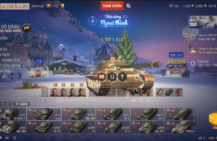 Cần bán Acc World of Tanks PC có 5 Tank 10 là T62a, IS-7, FV...