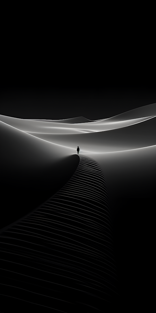 Silhouette on Abstract Wave in Monochrome Landscape