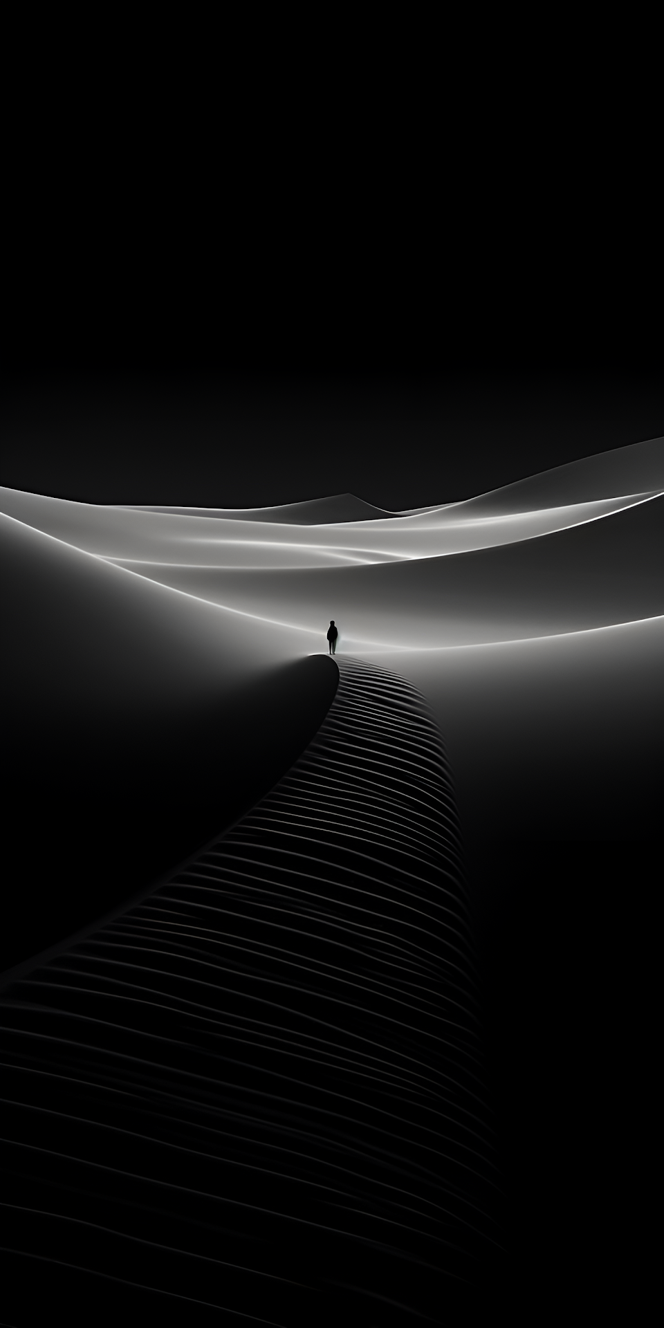 Silhouette on Abstract Wave in Monochrome Landscape - Free 4K mobile Wallpaper