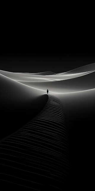 Silhouette on Abstract Wave in Monochrome Landscape - Free mobile Wallpaper