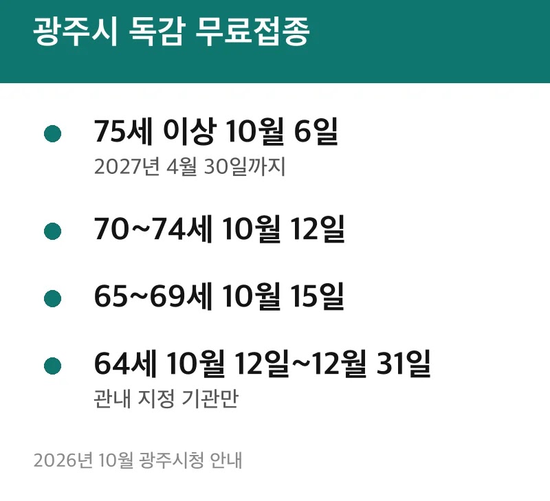 광주시 독감 무료접종