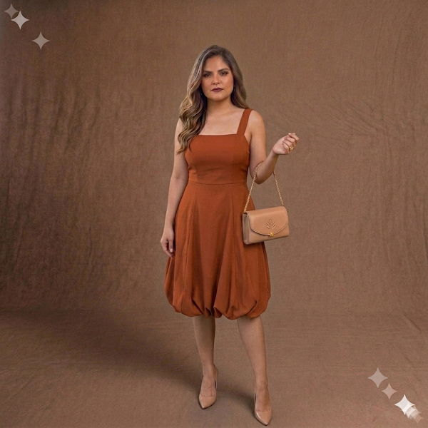 Vestido Corto Estilo Globo Café Moca