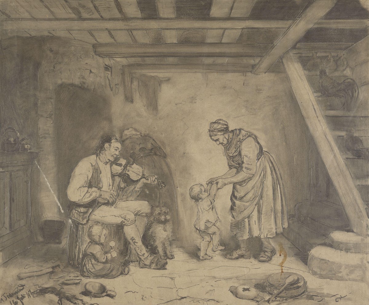 Kone danser med barn til felemusikk 1847