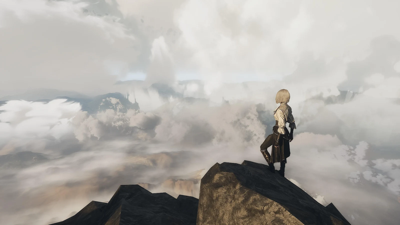 Warrior Watches Clouds From Peak - Highly Detailed Render 4K Wallpaper (3840x2160)