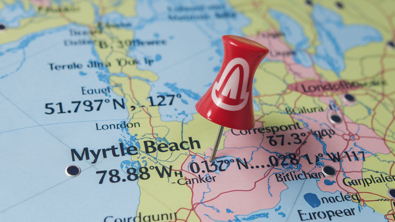 Myrtle Beach Longitude & Latitude Compared to Europe