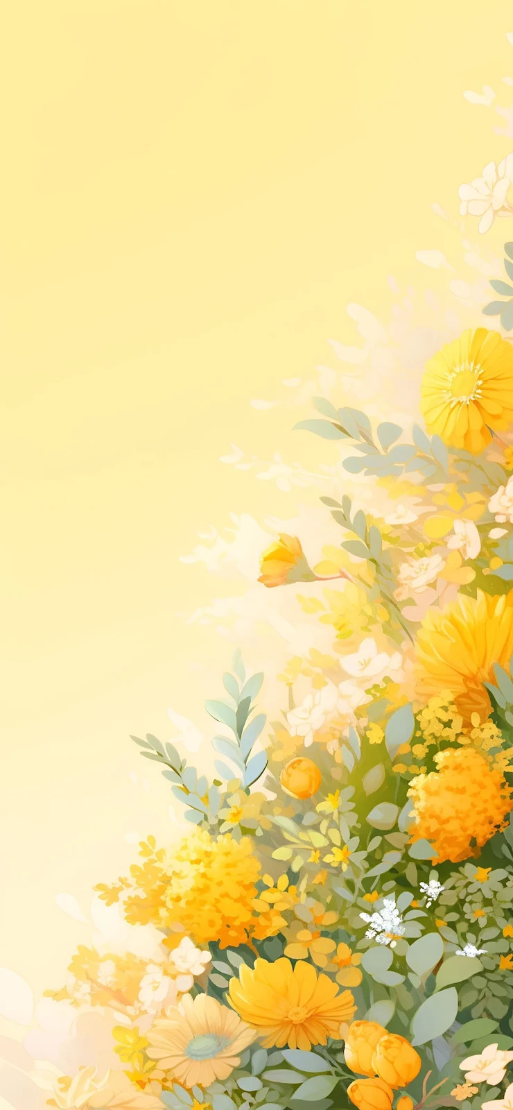 Yellow Spring Wildflowers Pattern - Watercolor Illustration Full HD iPhone Wallpaper (1284x2778)