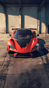 Red Supercar Industrial Garage Front View Sunlight